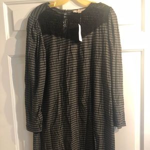 Loft black and grey striped dress.  NWT